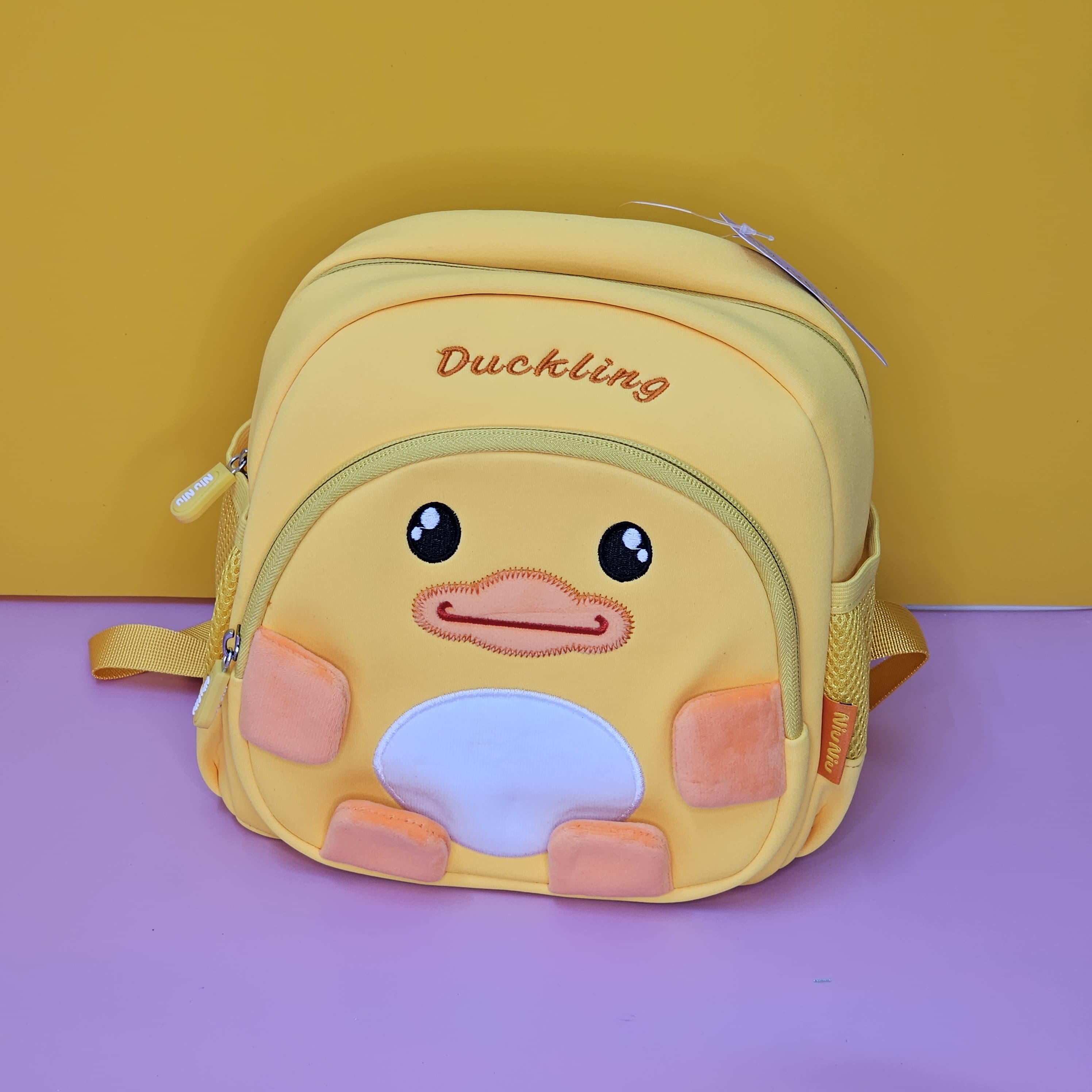 Duckling themed backpacks for toddlers, set of three in yellow, navy blue, and pink, adjustable straps, perfect for preschool, usmile.toys