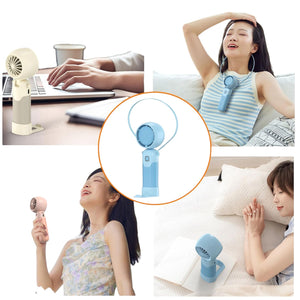 Colorful collection of portable bladeless mini fans for kids in pastel pink, green, blue with bear ears, and cream, designed with a child-safe bladeless head and single-button operation. These rechargeable USB fans are ideal for travel, school desks, or bedtime comfort, offering quiet and efficient cooling in a cute, compact design. Perfect return gift or utility item for children, available at U Smile Toys online store