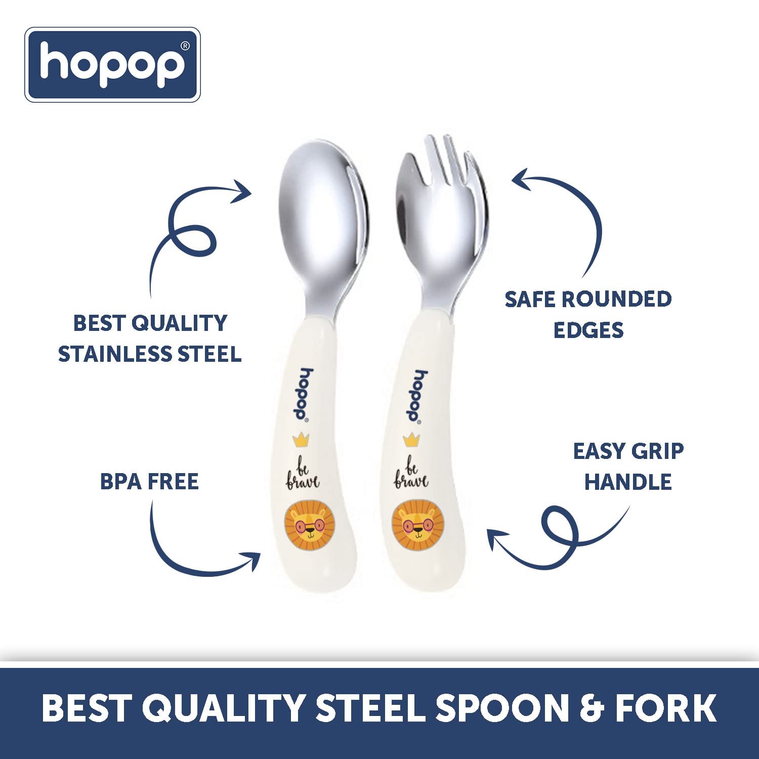 Hopop Stainless Steel Baby Feeding Spoon and Fork Set with Travel Case