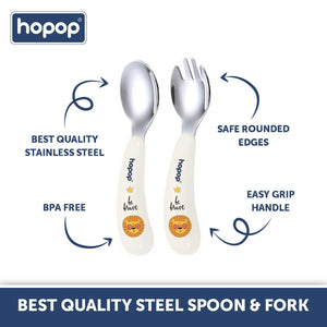 Hopop Stainless Steel Baby Feeding Spoon and Fork Set with Travel Case