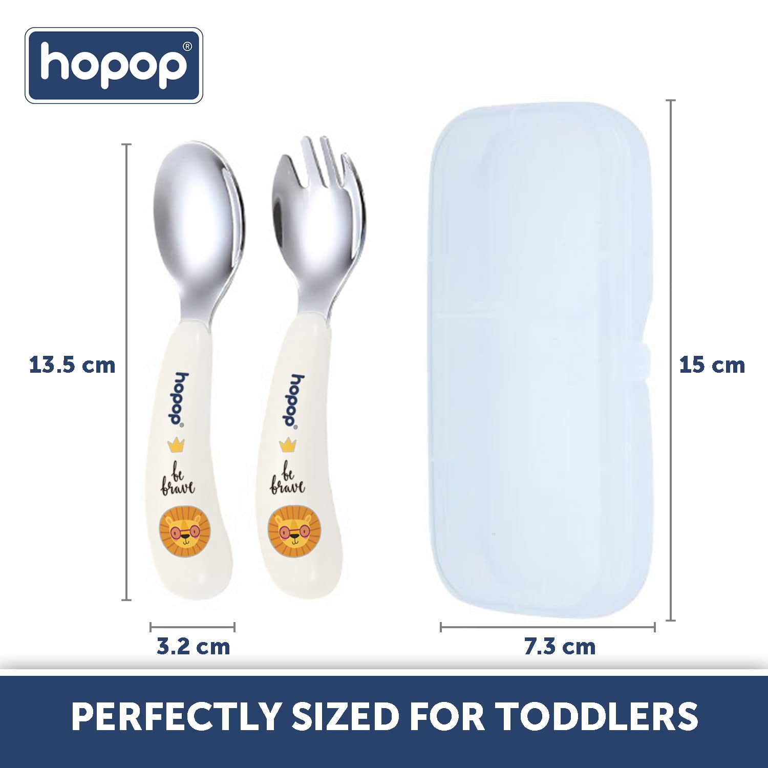 Hopop Stainless Steel Baby Feeding Spoon and Fork Set with Travel Case