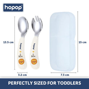 Hopop Stainless Steel Baby Feeding Spoon and Fork Set with Travel Case