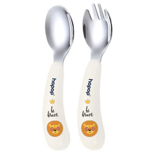 Hopop Stainless Steel Baby Feeding Spoon and Fork Set with Travel Case