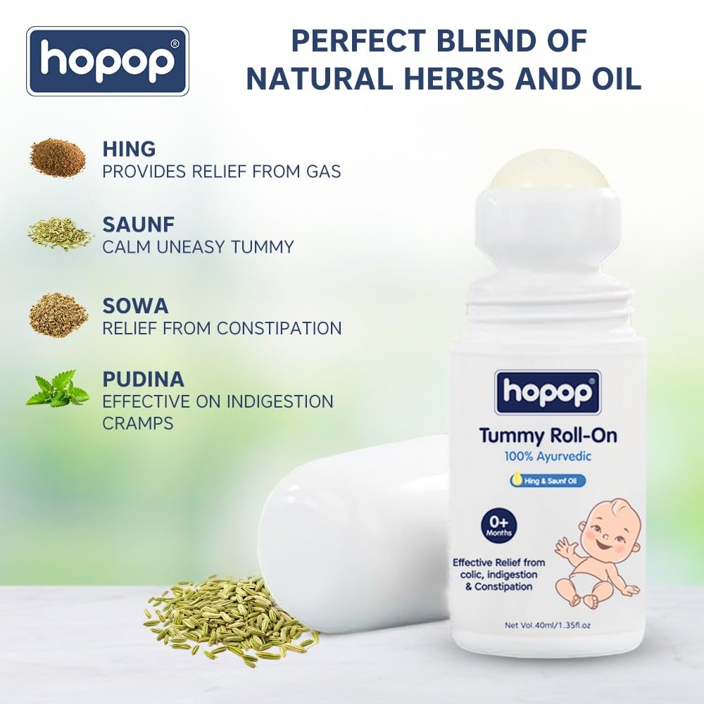 Hopop Tummy Roll On for Baby Colic Relief | with Hing & Saunf Oil