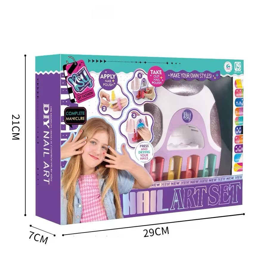 Usmile Toys 'DIY Nail Art Set' with a manicure tablet, offering a complete pretend play manicure experience for children, as shown on the product packaging." www.usmile.toys