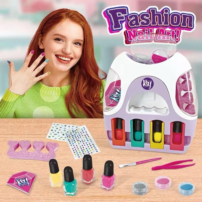 Usmile Toys 'DIY Nail Art Set' with a manicure tablet, offering a complete pretend play manicure experience for children, as shown on the product packaging." www.usmile.toys