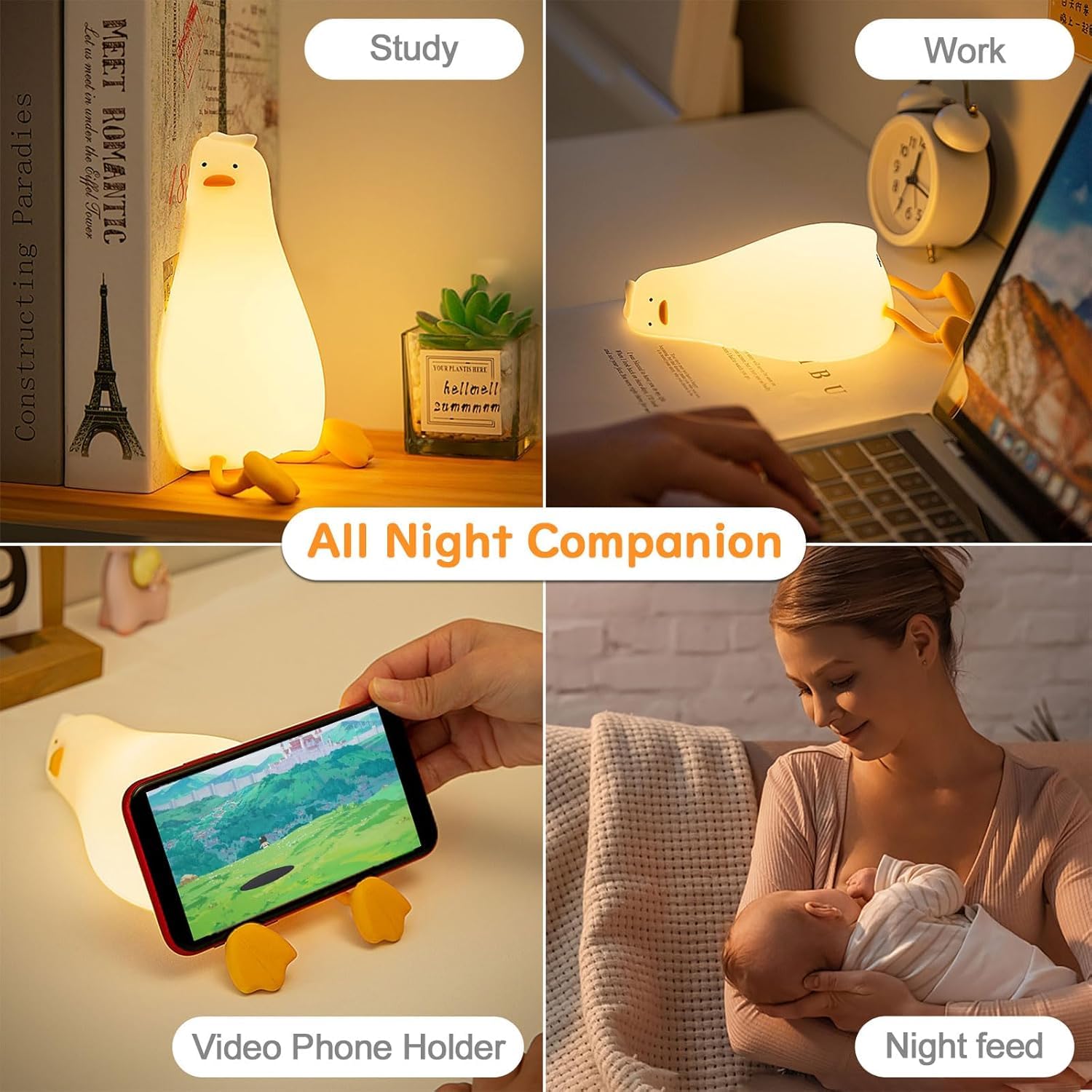 Provide a gentle, comforting glow with this sweet silicone night lamp featuring a cute lying duck design, perfect for kids' rooms and helping them drift off to sleep. Find it at uSmile.toys."