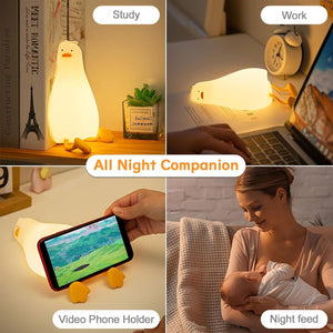 Provide a gentle, comforting glow with this sweet silicone night lamp featuring a cute lying duck design, perfect for kids' rooms and helping them drift off to sleep. Find it at uSmile.toys."