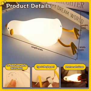Provide a gentle, comforting glow with this sweet silicone night lamp featuring a cute lying duck design, perfect for kids' rooms and helping them drift off to sleep. Find it at uSmile.toys."