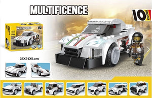 Educational building bricks set for children, allowing them to construct a "Master of Drift" racing car. This STEM toy enhances creativity and fine motor skills for ages 6 and up. www.usmile.toys