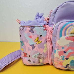 Children's navy blue and orange lunch bag set with "SPACE" astronaut and planet print, ideal for tiffins and water bottles. www.usmile.toys