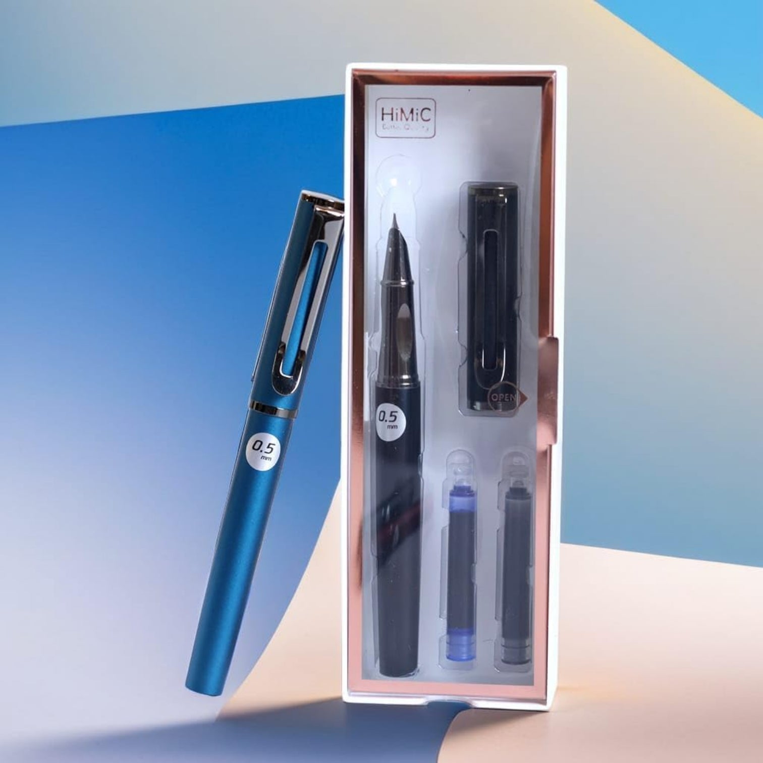 Elegant Blue Fountain Pen Set with Ink Cartridges - Best Gift for Him & Her | www.usmile.toys