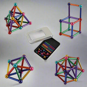 Colorful magnetic balls toy set for kids – creative STEM puzzle cube and tower built with rainbow-colored magnetic spheres, perfect fidget toy for stress relief, learning, and imaginative play – available at U Smile Toys India