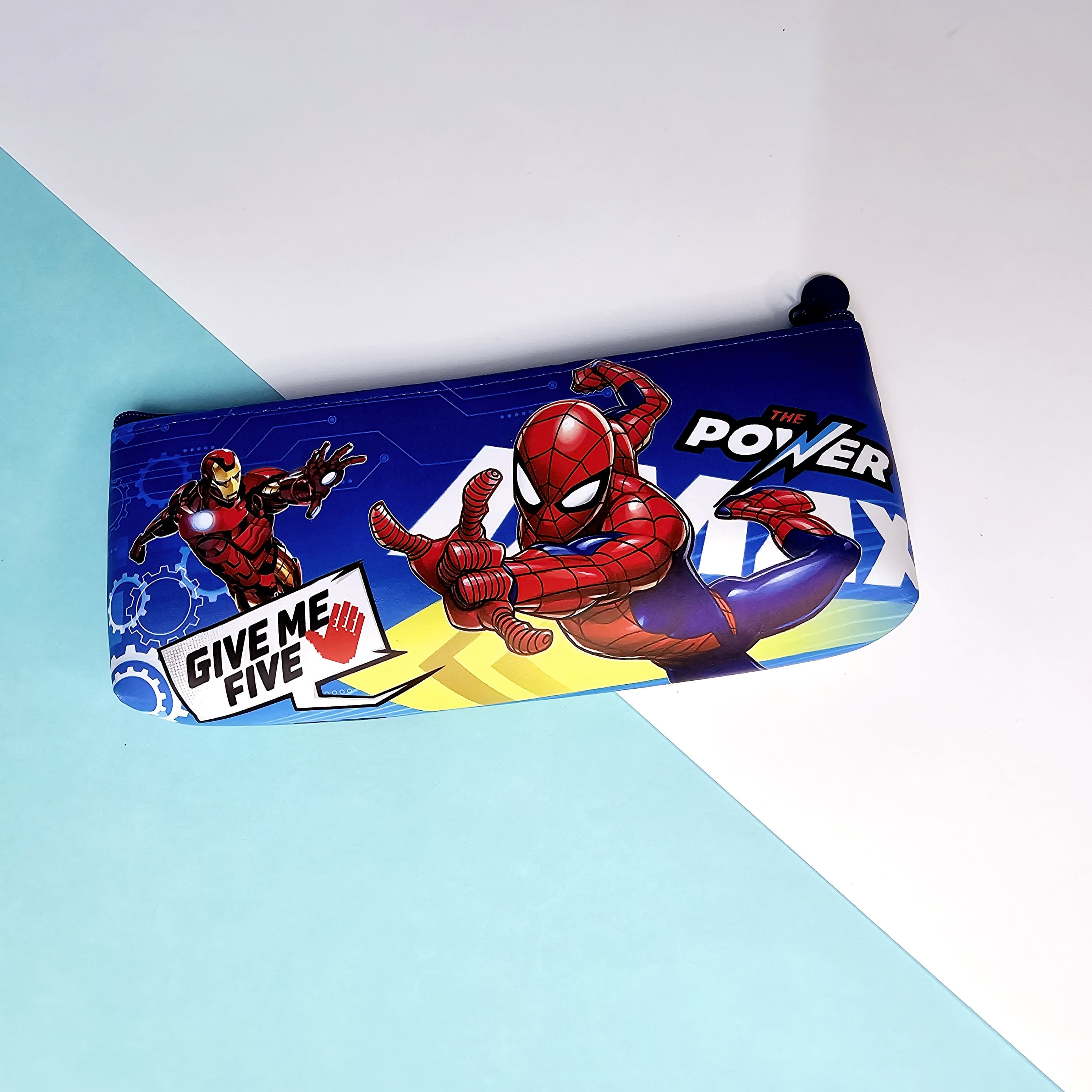 Return gift: Three Marvel Avengers single chain pencil pouches featuring Iron Man, Captain America, and Spider-Man designs from www.usmile.toys