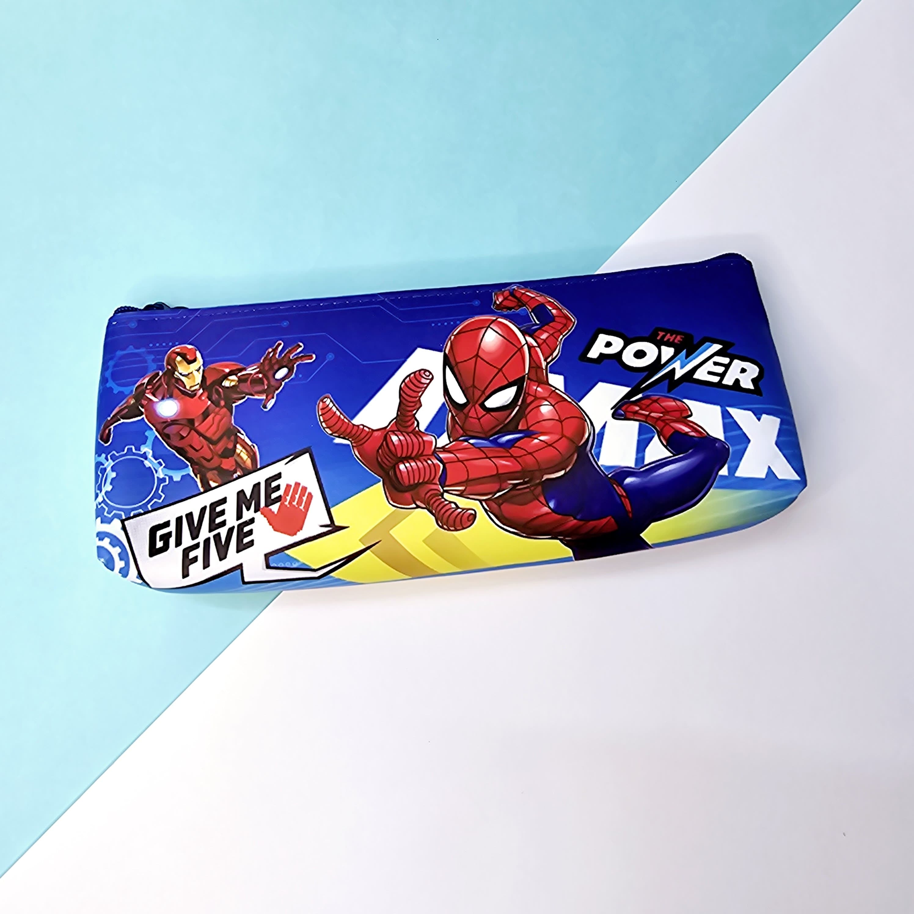 Avengers pencil pouches with single chains, featuring Iron Man, Captain America, Spider-Man, ideal return gifts from usmile.toys