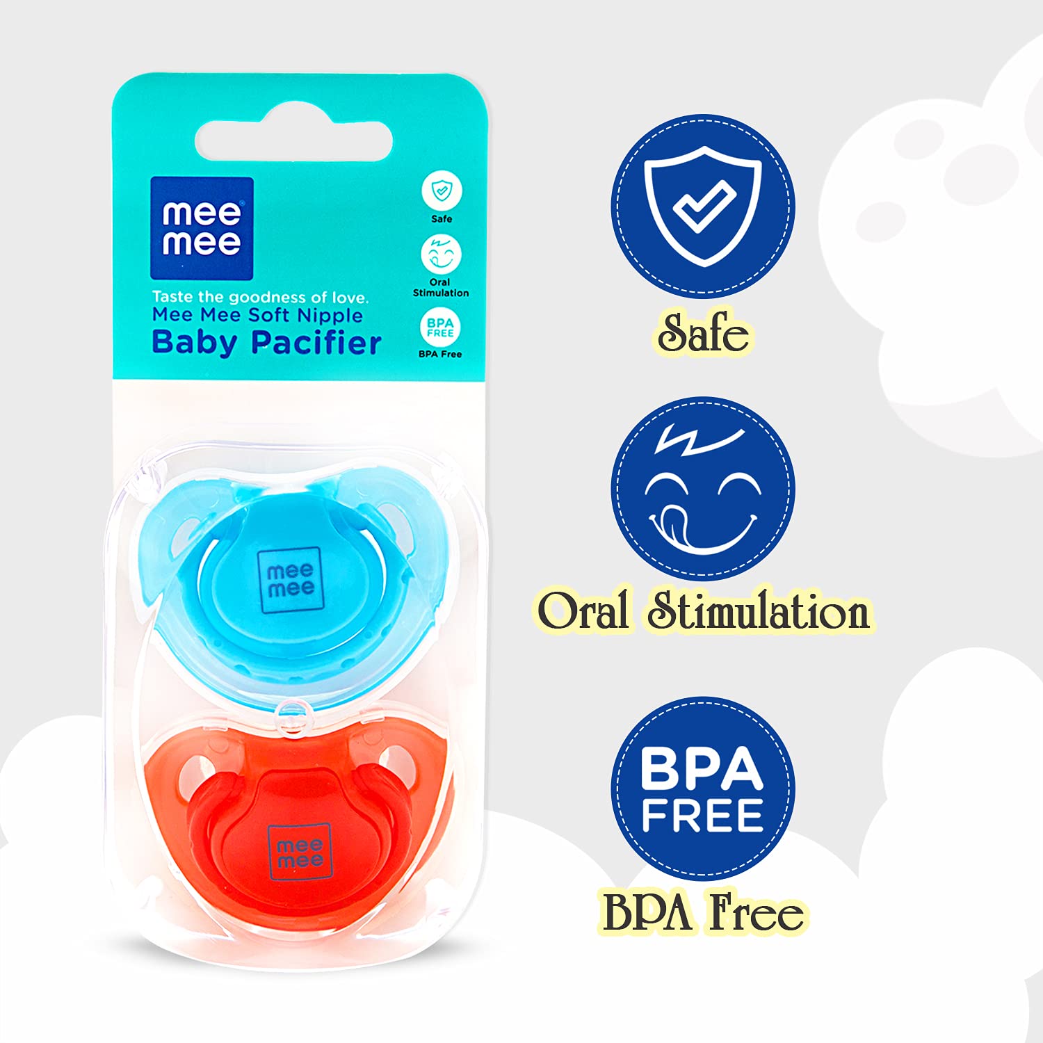 Mee Mee Baby Pacifier Ultra Light Soft Silicone Nipple | 0-6 months+