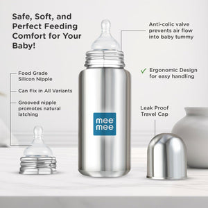 Mee Mee Baby Steel Feeding Bottle | Baby Milk Bottle with Advanced Anti Colic Valve, BPA Free, Soft Silicone Teat, Wide Neck for Babies/Infants/Newborns of 0-2 Years (Large - 300ml)
www.usmile.toys