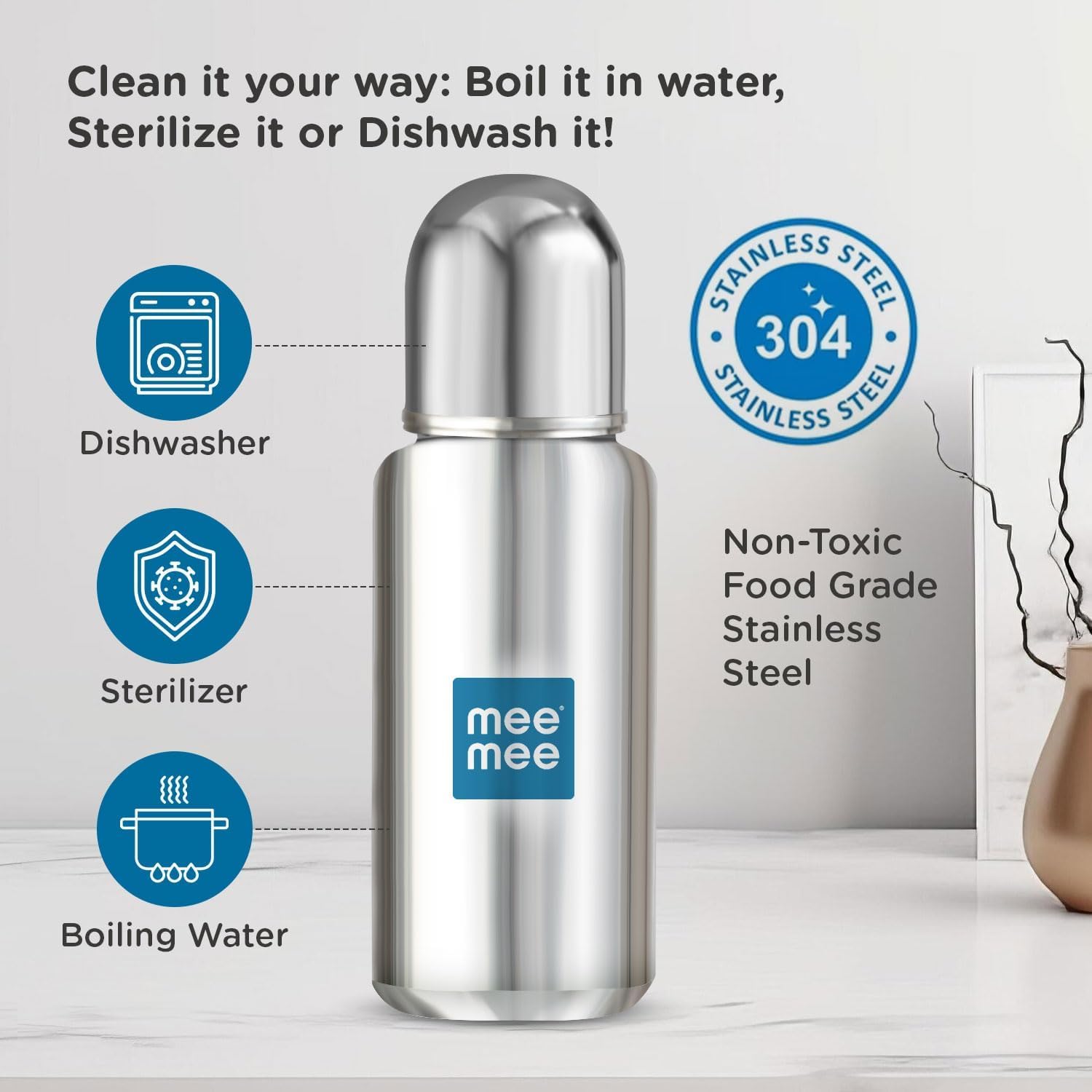 Mee Mee Baby Steel Feeding Bottle | Baby Milk Bottle with Advanced Anti Colic Valve, BPA Free, Soft Silicone Teat, Wide Neck for Babies/Infants/Newborns of 0-2 Years (Large - 300ml)
www.usmile.toys