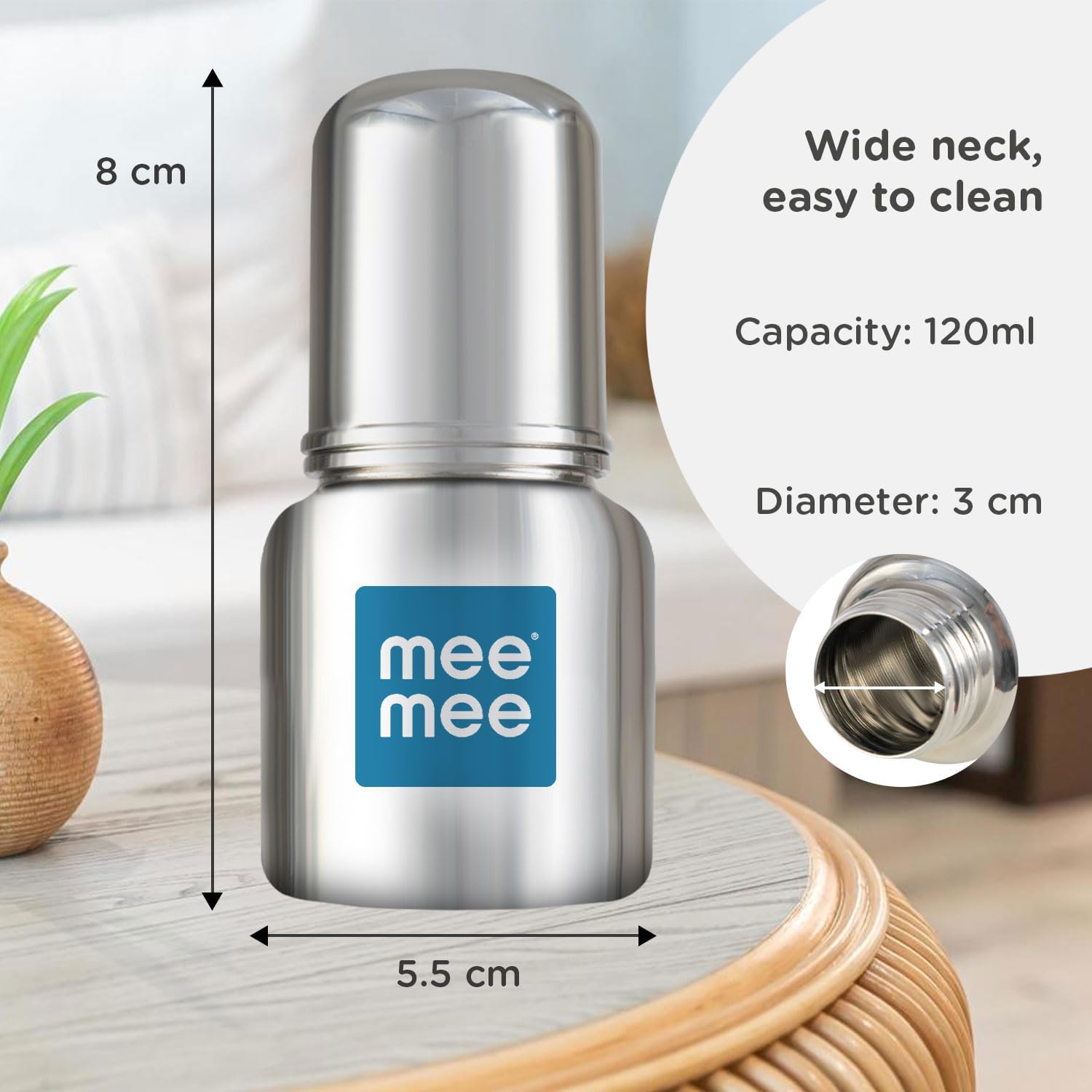 Mee Mee Baby Steel Feeding Bottle | Baby Milk Bottle | 0-2 Years (Small -120ml)