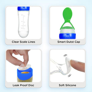Mee Mee Squeezy Silicone Spoon Food Feeder for Babies of 6 to12 Months with in-Built Stand | BPA Free Material with Food Grade Silicone Tip (Blue)
