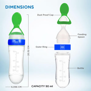 Mee Mee Squeezy Silicone Spoon Food Feeder for Babies of 6 to12 Months with in-Built Stand | BPA Free Material with Food Grade Silicone Tip (Blue)
