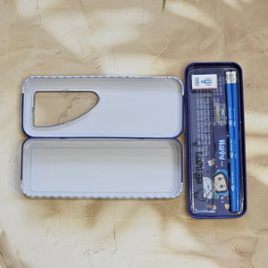 "Cute cartoon metal pencil case with stationery set – perfect school geometry box for kids www.usmile.toys