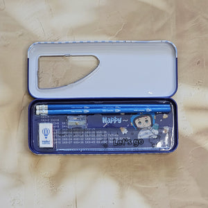 "Cute cartoon metal pencil case with stationery set – perfect school geometry box for kids www.usmile.toys