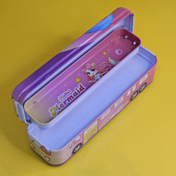 Double Decker Bus Pencil Box with Pulling Thread and Moving Wheels