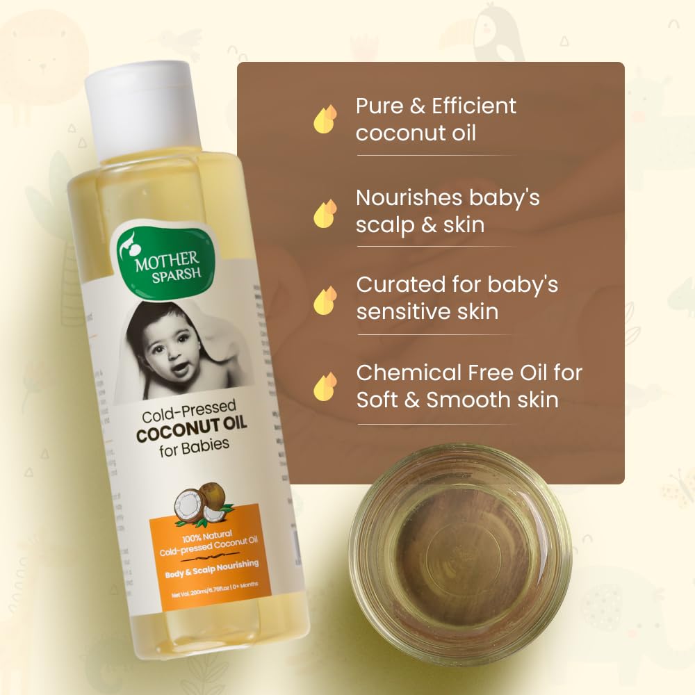Mother Sparsh Cold Pressed Coconut Oil 200ml | Baby Skin & Hair Care