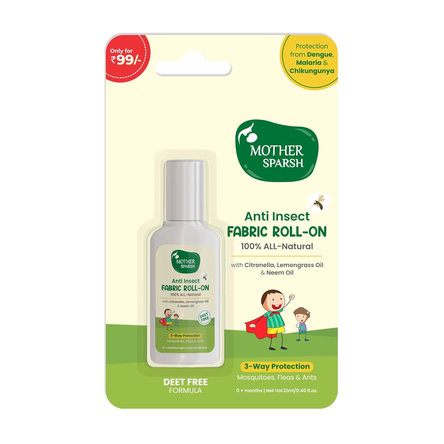 Mother Sparsh Natural Mosquito Repellent Fabric Roll-on for Babies-12ml