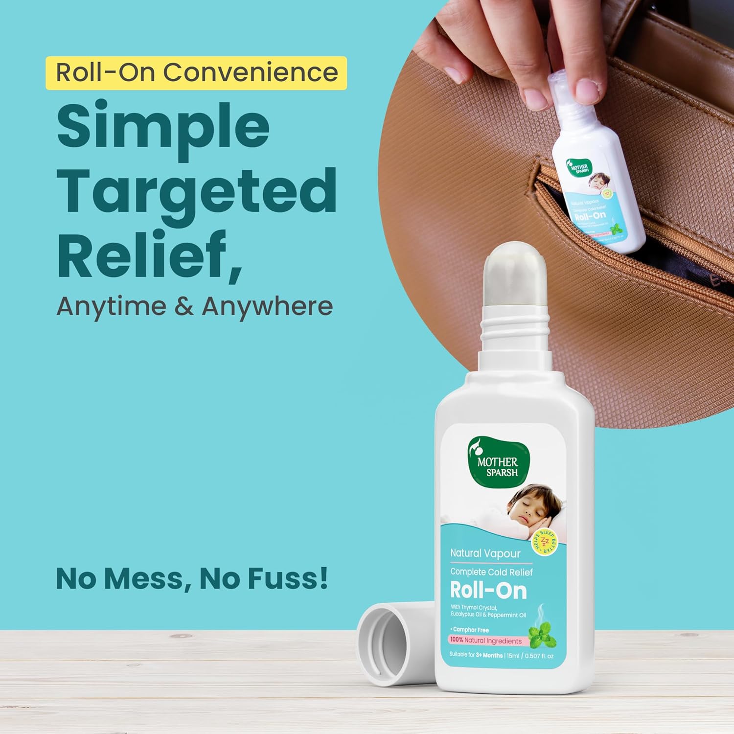 Mother Sparsh Natural Vapour Cold Relief Roll-On for Babies | 15ml
