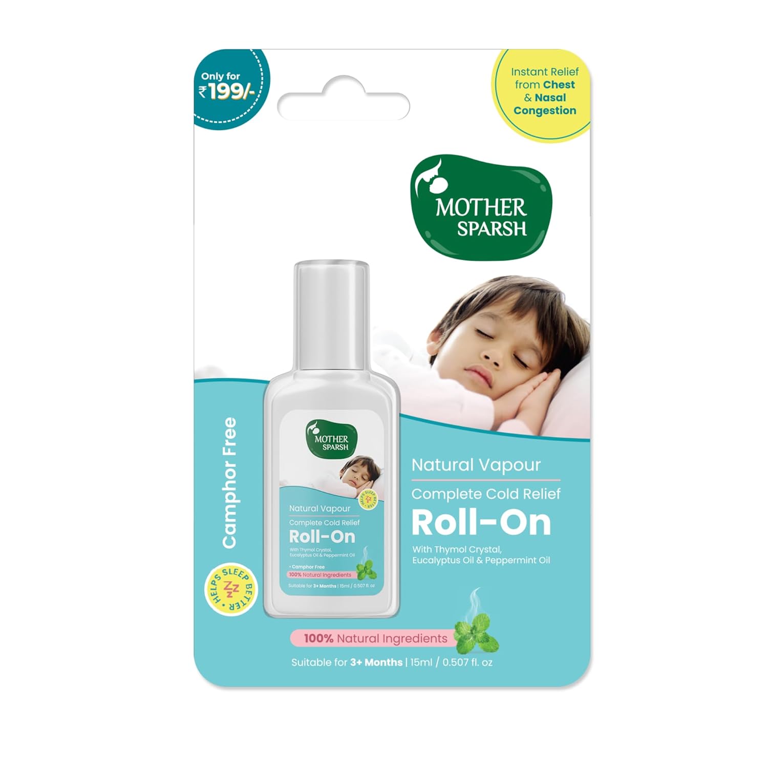 Mother Sparsh Natural Vapour Cold Relief Roll-On for Babies | 15ml