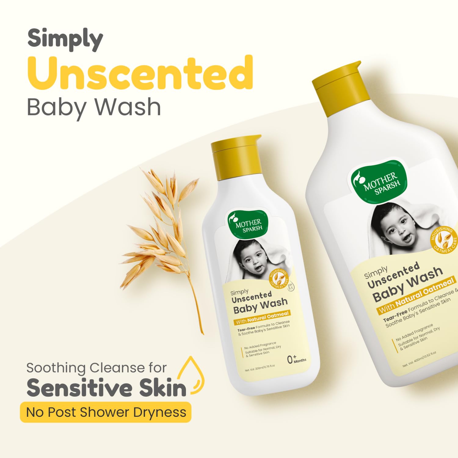 Mother Sparsh Simply Unscented Baby Wash Natural Oatmeal | 200ml