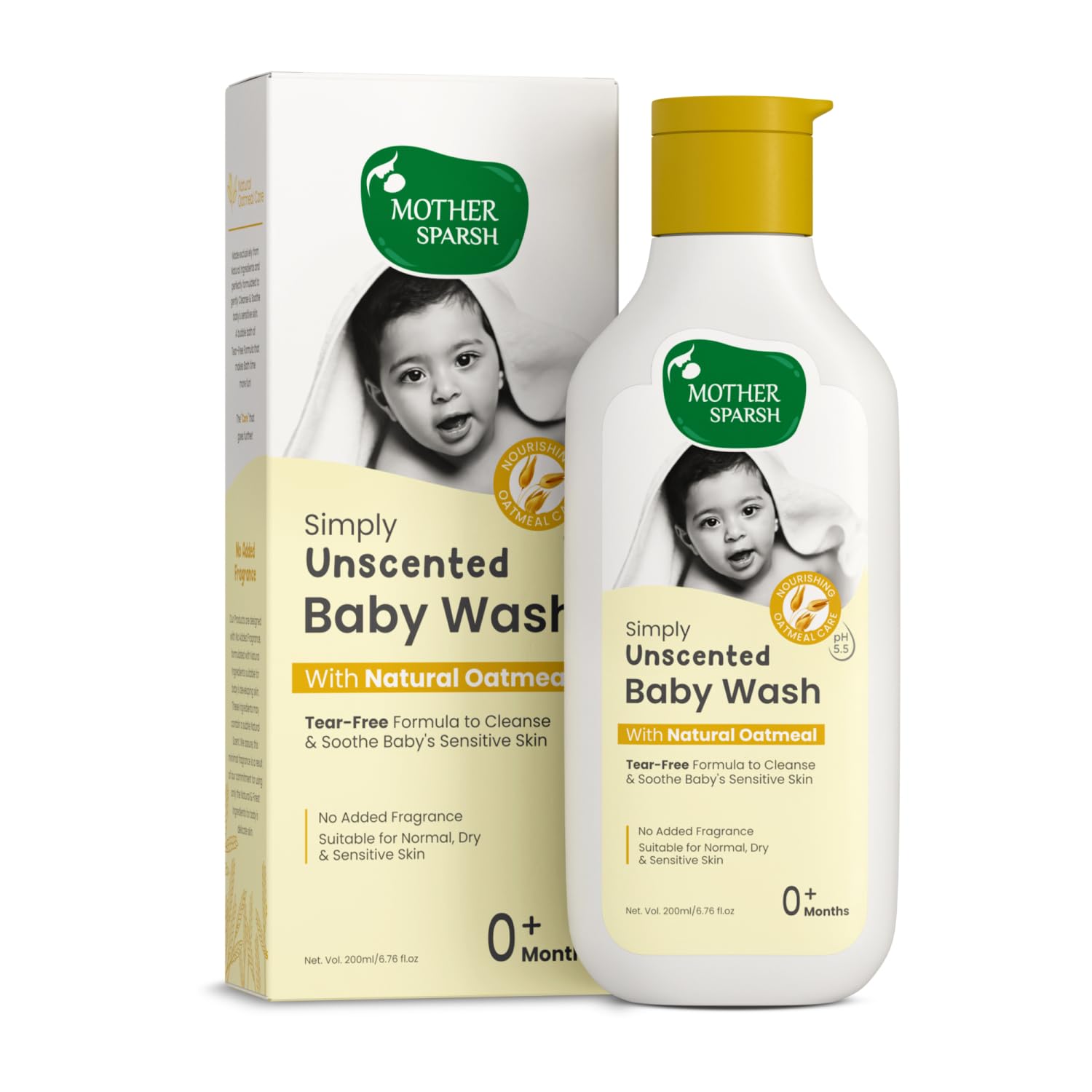 Mother Sparsh Simply Unscented Baby Wash Natural Oatmeal | 200ml