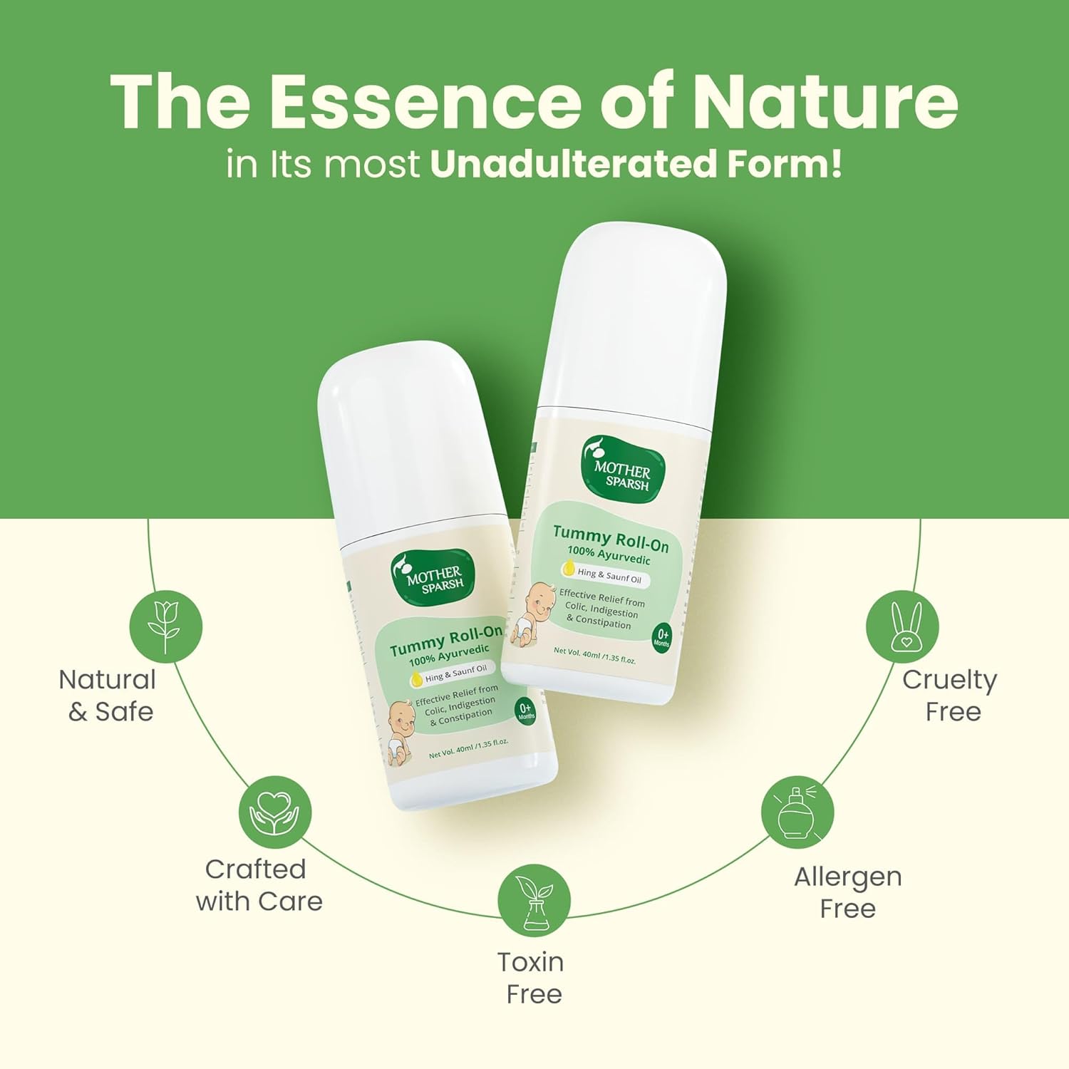 Mother Sparsh Tummy Roll On For Baby, Colic Relief, Constipation and Indigestion With Hing & Saunf | 100% Ayurvedic - 40ml
