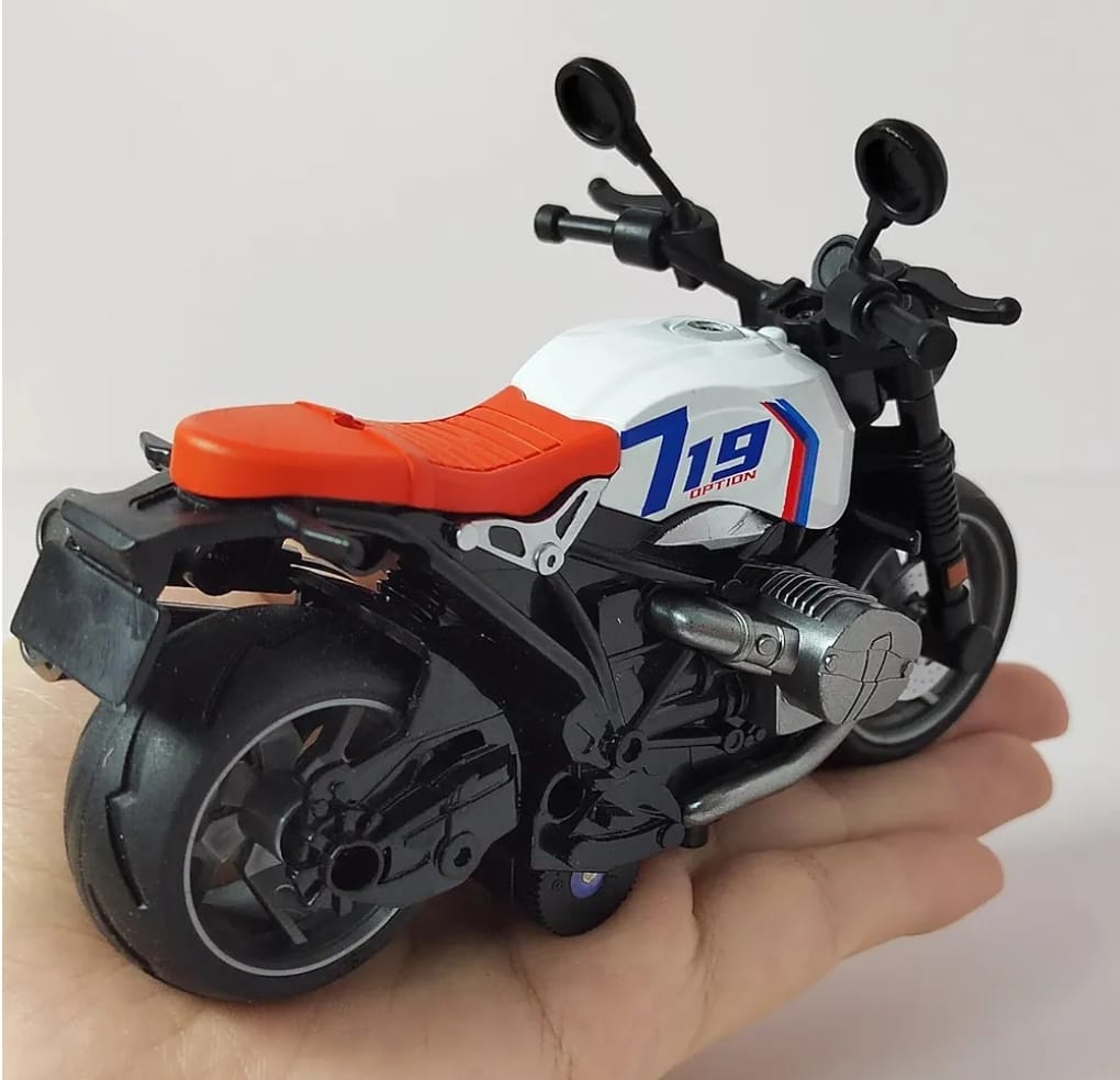 Best diecast model bike for kids online, white and black with red seat, durable metal construction, buy now at usmile.toys