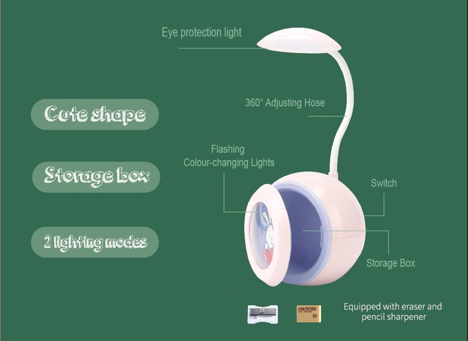 Colorful 3-in-1 multipurpose study desk lamps for kids, Jolly Silly collection, featuring astronaut, dinosaur, bunny, and hamster character designs, ideal for children's rooms." www.usmile.toys