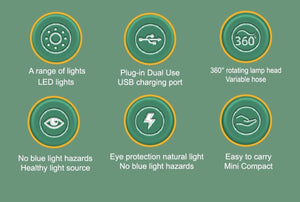 U Smile Toys Multipurpose Study Desk Lamp for Kids - 3 in 1 Jolly Silly series, set of four portable LED lamps in white, green, pink, and blue, each with a unique cartoon character (astronaut, dinosaur, rabbit, hamster), perfect for reading, studying, and night light. www.usmile.toys