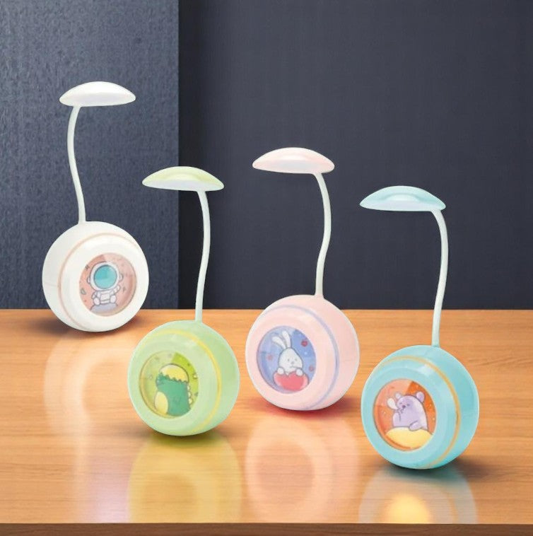 Colorful 3-in-1 multipurpose study desk lamps for kids, Jolly Silly collection, featuring astronaut, dinosaur, bunny, and hamster character designs, ideal for children's rooms." www.usmile.toys