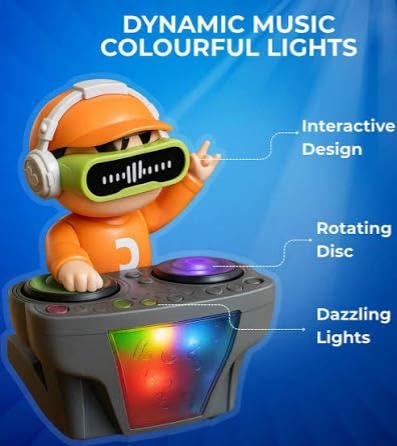 Musical DJ Robot Toy with LED Lights, Dancing, Bump and Go Action, Interactive Sound Effects, Colorful Rotating Disc, Birthday Gift for Kids