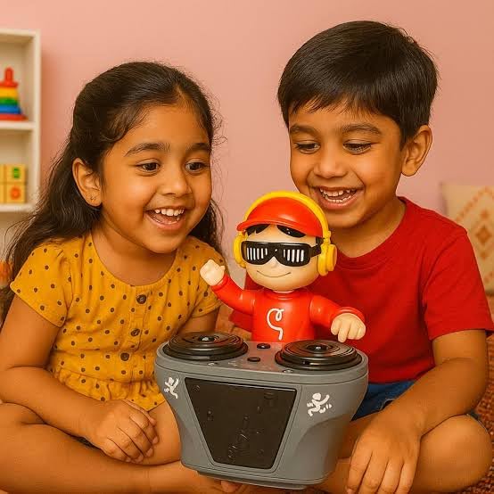 Musical DJ Robot Toy with LED Lights, Dancing, Bump and Go Action, Interactive Sound Effects, Colorful Rotating Disc, Birthday Gift for Kids