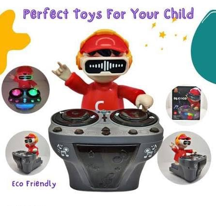 Musical DJ Robot Toy with LED Lights, Dancing, Bump and Go Action, Interactive Sound Effects, Colorful Rotating Disc, Birthday Gift for Kids
