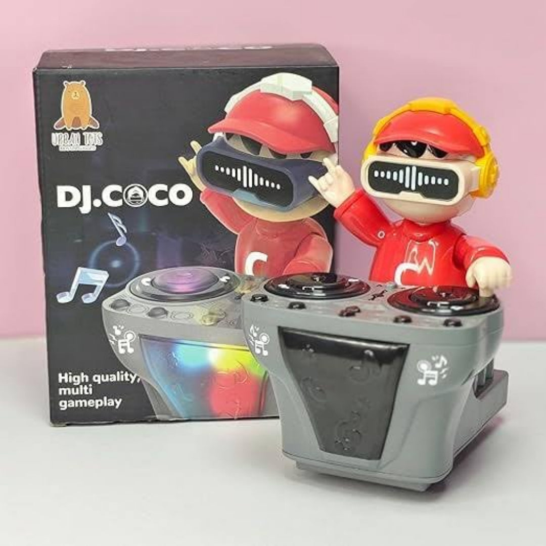 Musical DJ Robot Toy with LED Lights, Dancing, Bump and Go Action, Interactive Sound Effects, Colorful Rotating Disc, Birthday Gift for Kids
