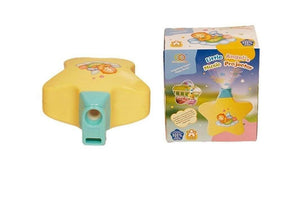 Baby night light star projector in yellow and teal, designed to comfort newborn babies to sleep. www.usmile.toys