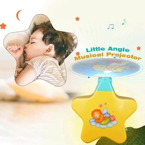 Baby night light star projector in yellow and teal, designed to comfort newborn babies to sleep. www.usmile.toys