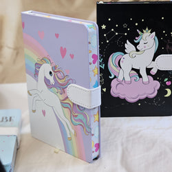 Cute unicorn notebook diaries for kids, featuring various designs and lock closures, ideal for journaling and creative writing, available at usmile.toys.