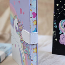 Cute unicorn notebook diaries for kids, featuring various designs and lock closures, ideal for journaling and creative writing, available at usmile.toys.