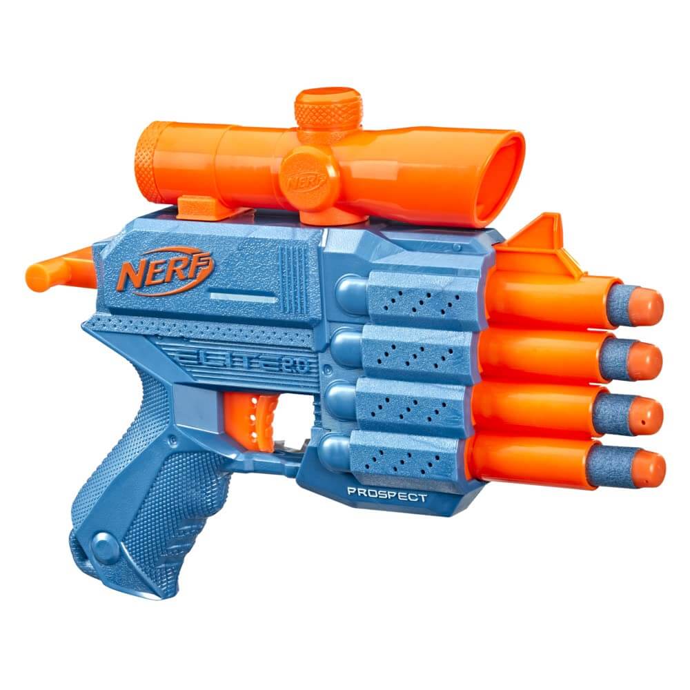 Kids' Nerf blaster toy for active play, the Elite 2.0 Prospect QS-4, complete with darts for target practice. www.usmile.toys