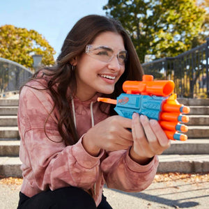 Kids' Nerf blaster toy for active play, the Elite 2.0 Prospect QS-4, complete with darts for target practice. www.usmile.toys