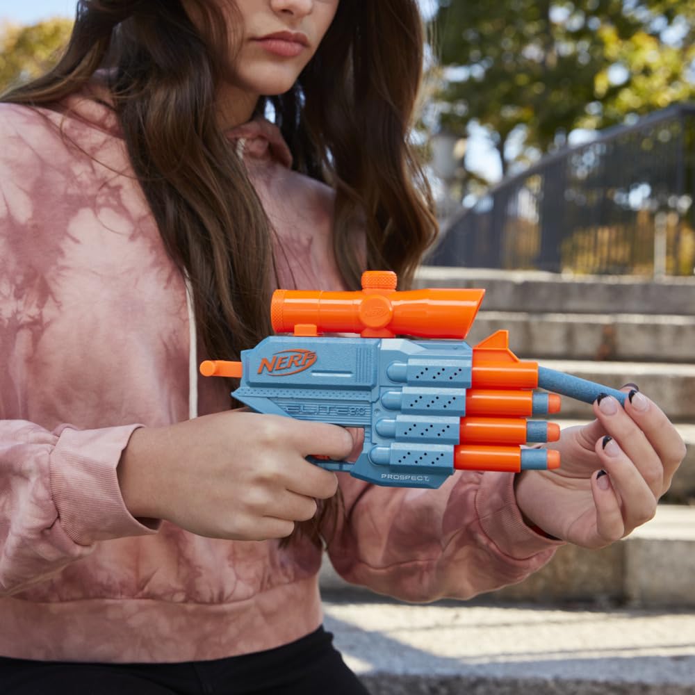 Kids' Nerf blaster toy for active play, the Elite 2.0 Prospect QS-4, complete with darts for target practice. www.usmile.toys